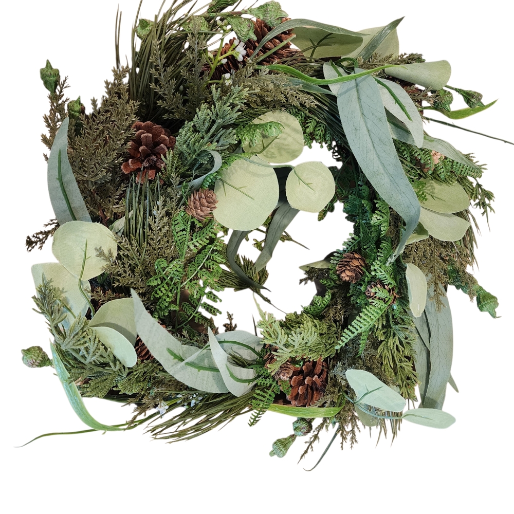 Prelit Green and Brown Wreath with Battery Pack New
